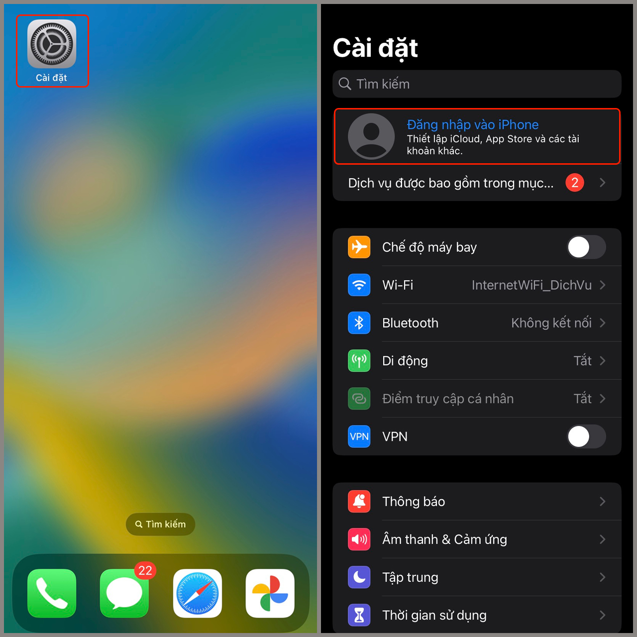 Bước 1: Thực hiện đăng nhập iCloud vào các thiết bị Apple